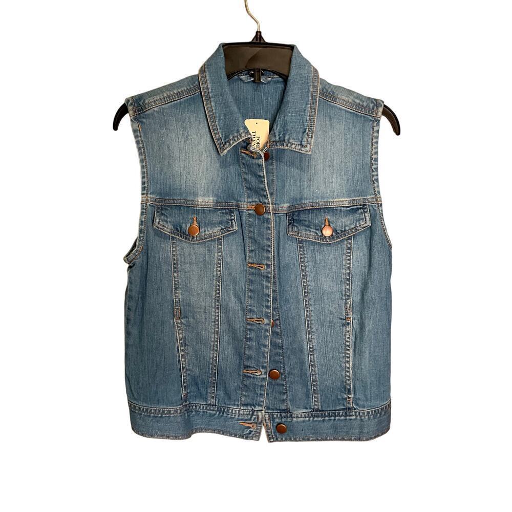 Forerever 21 Denim Vest Button Down Chest Pockets Collared Blue Womens Medium